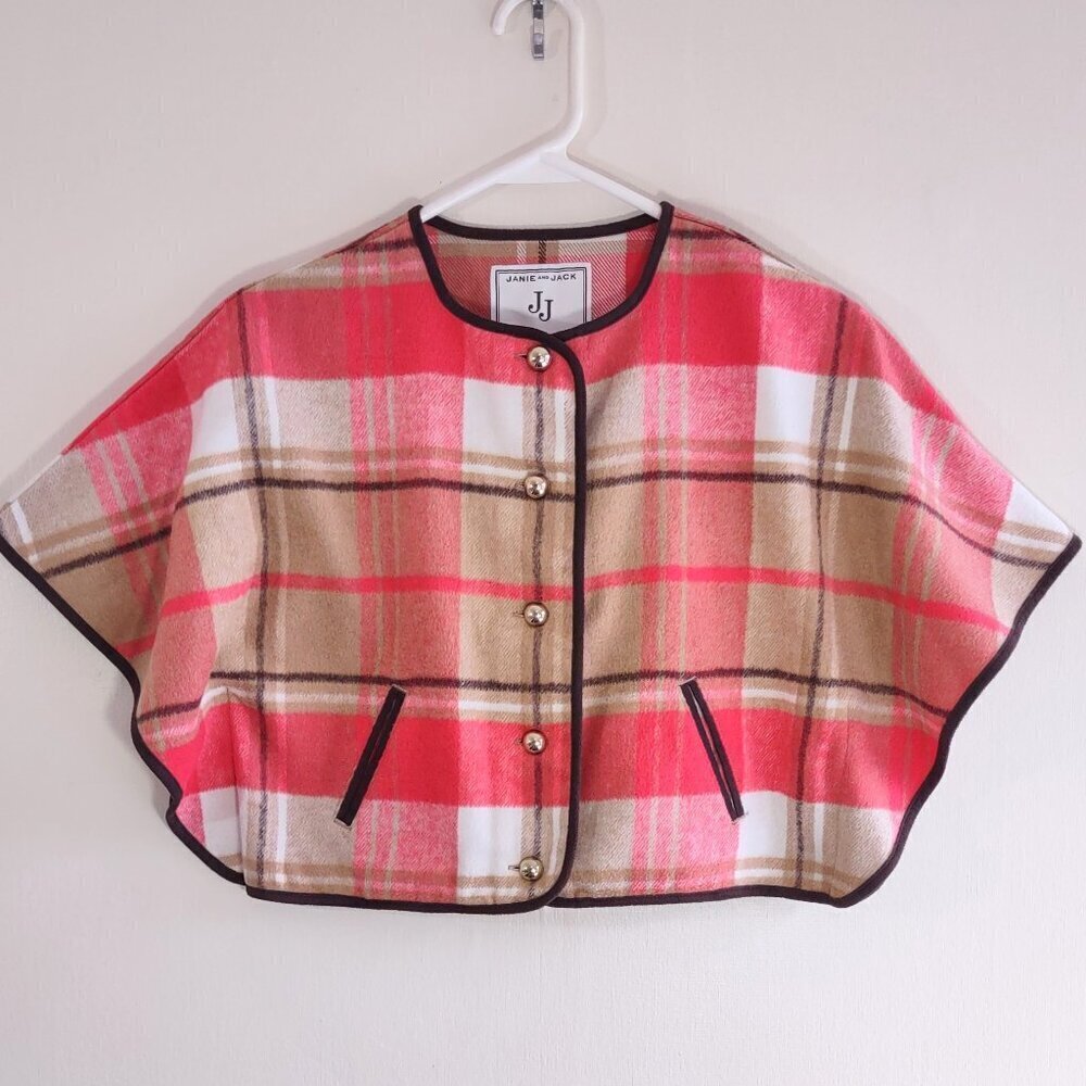 Janie and Jack Plaid Cape Girls Sz 4T Gold Buttons Preppy Special Event Party